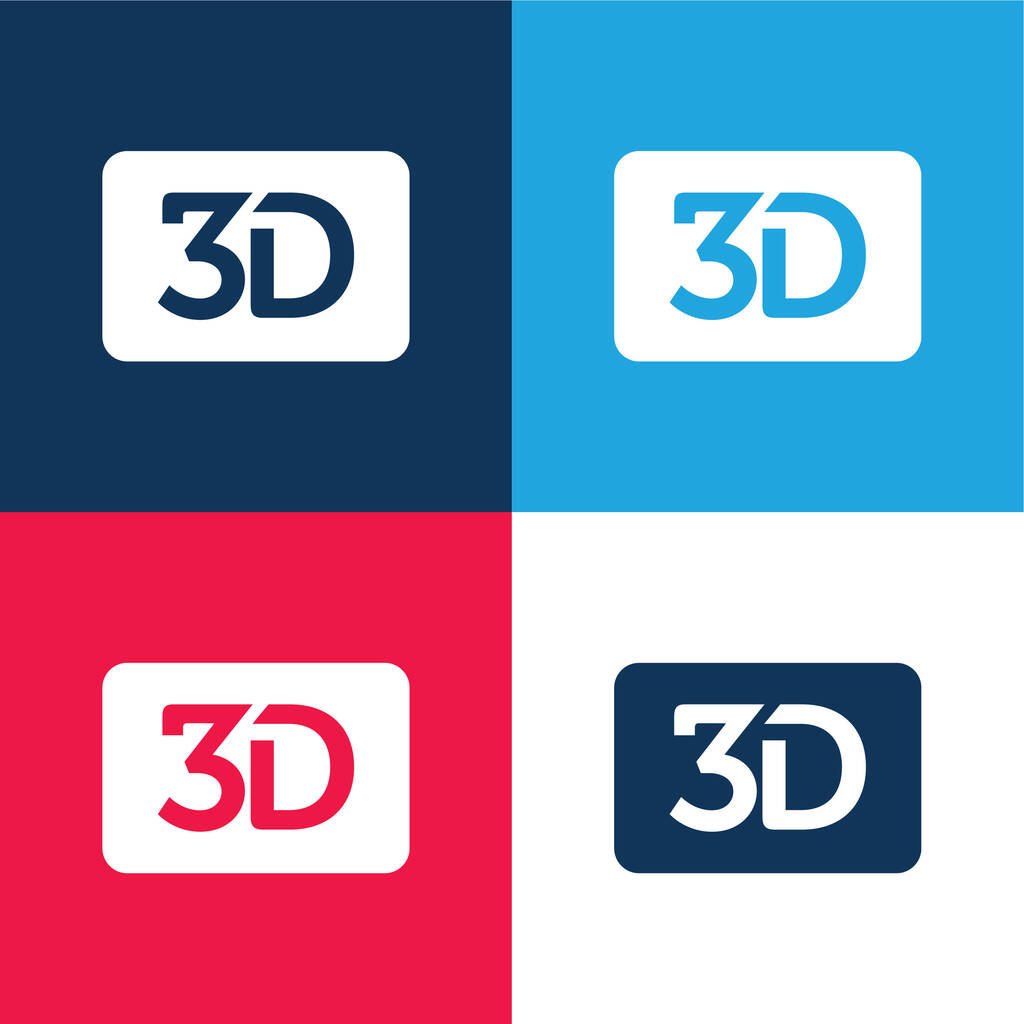 Symbol filmu 3d dla interfejsu niebieski i czerwony zestaw czterech kolorów minimalny zestaw ikon - Wektor, obraz