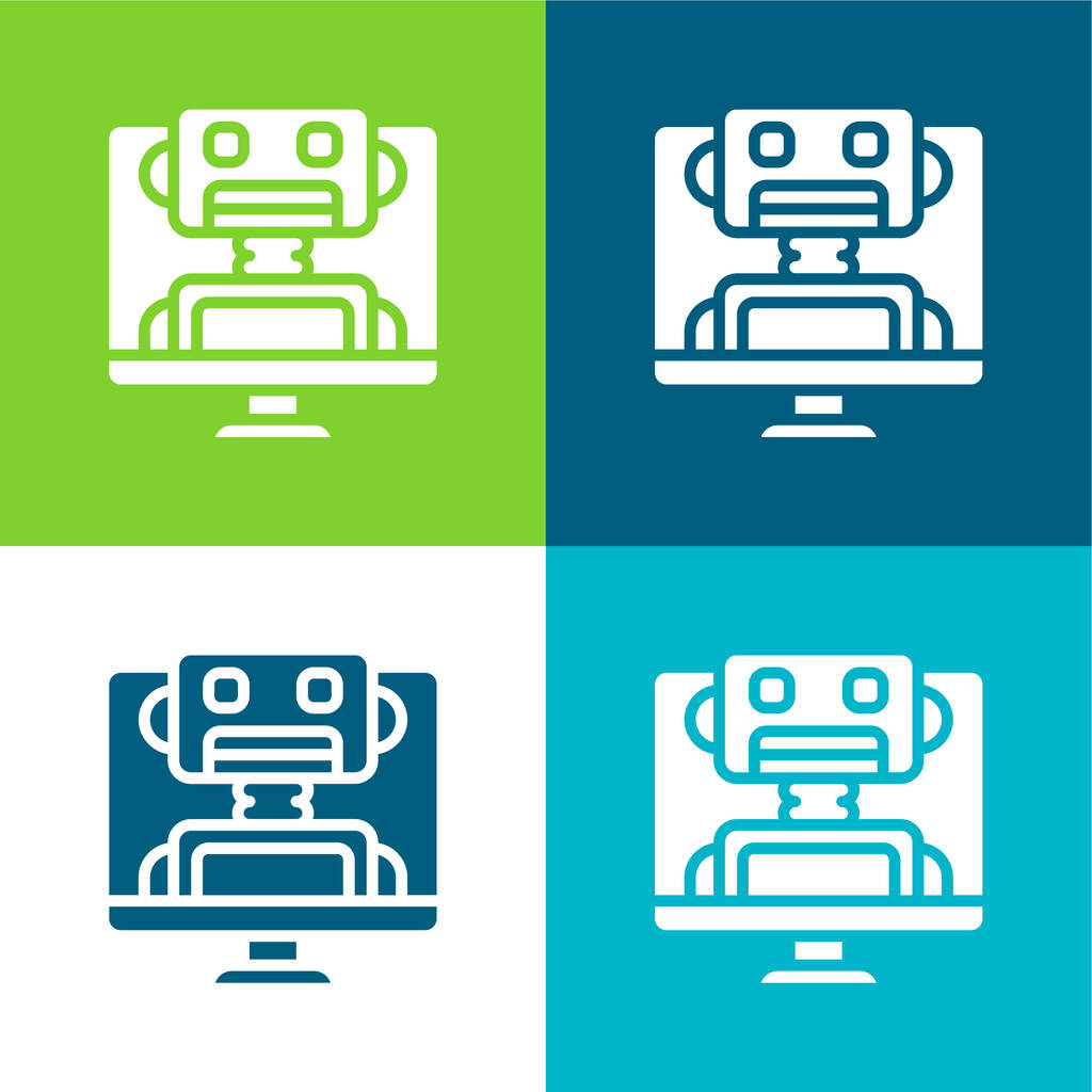 Bot Flat conjunto de iconos mínimos de cuatro colores - Vector, Imagen