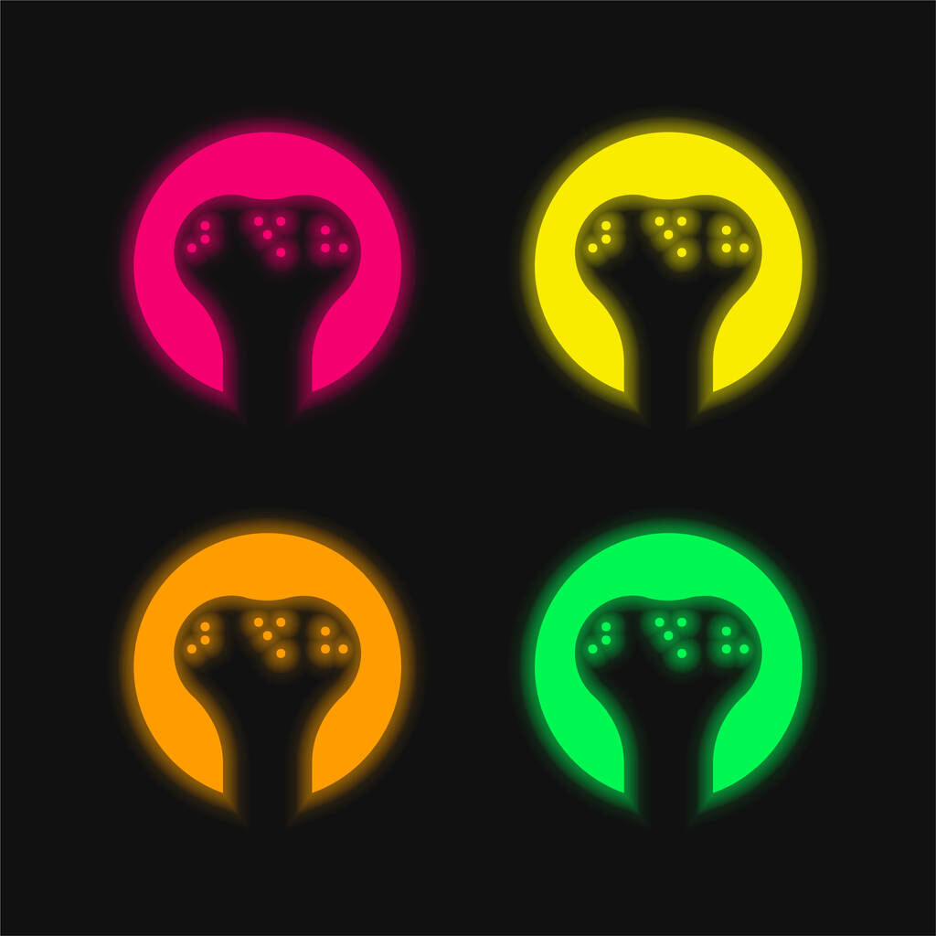 Knochen vier Farben leuchtenden Neon-Vektor-Symbol - Vektor, Bild