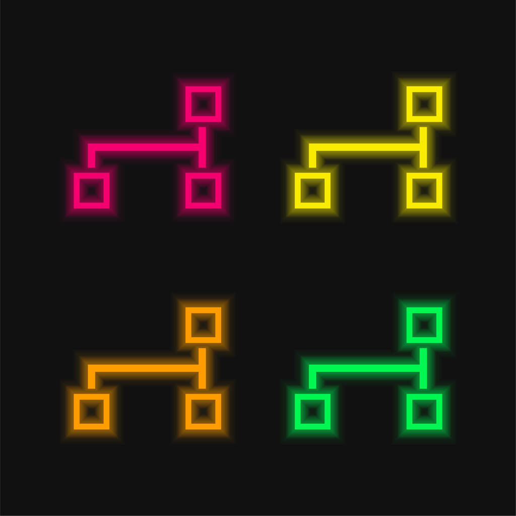 Esquemas de bloco quatro cores brilhante ícone vetor de néon - Vetor, Imagem