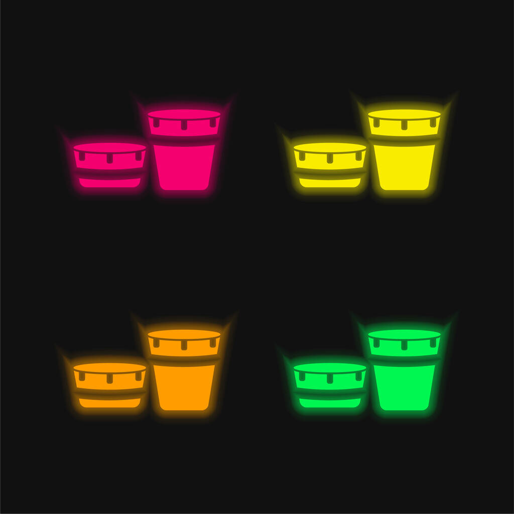 African Drum Set With Design four color glowing neon vector icon - Vector, Image