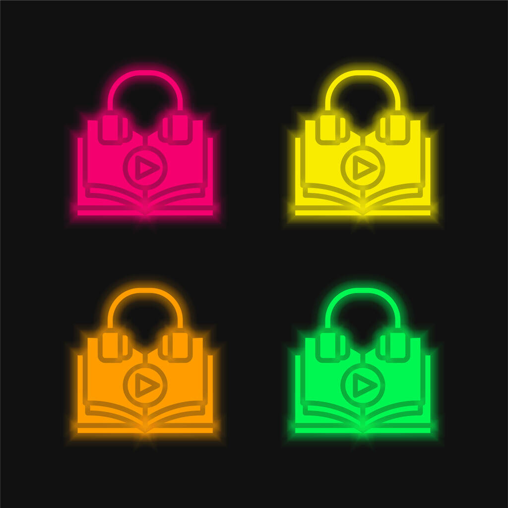 Audio Cursus vier kleuren gloeiende neon vector pictogram - Vector, afbeelding