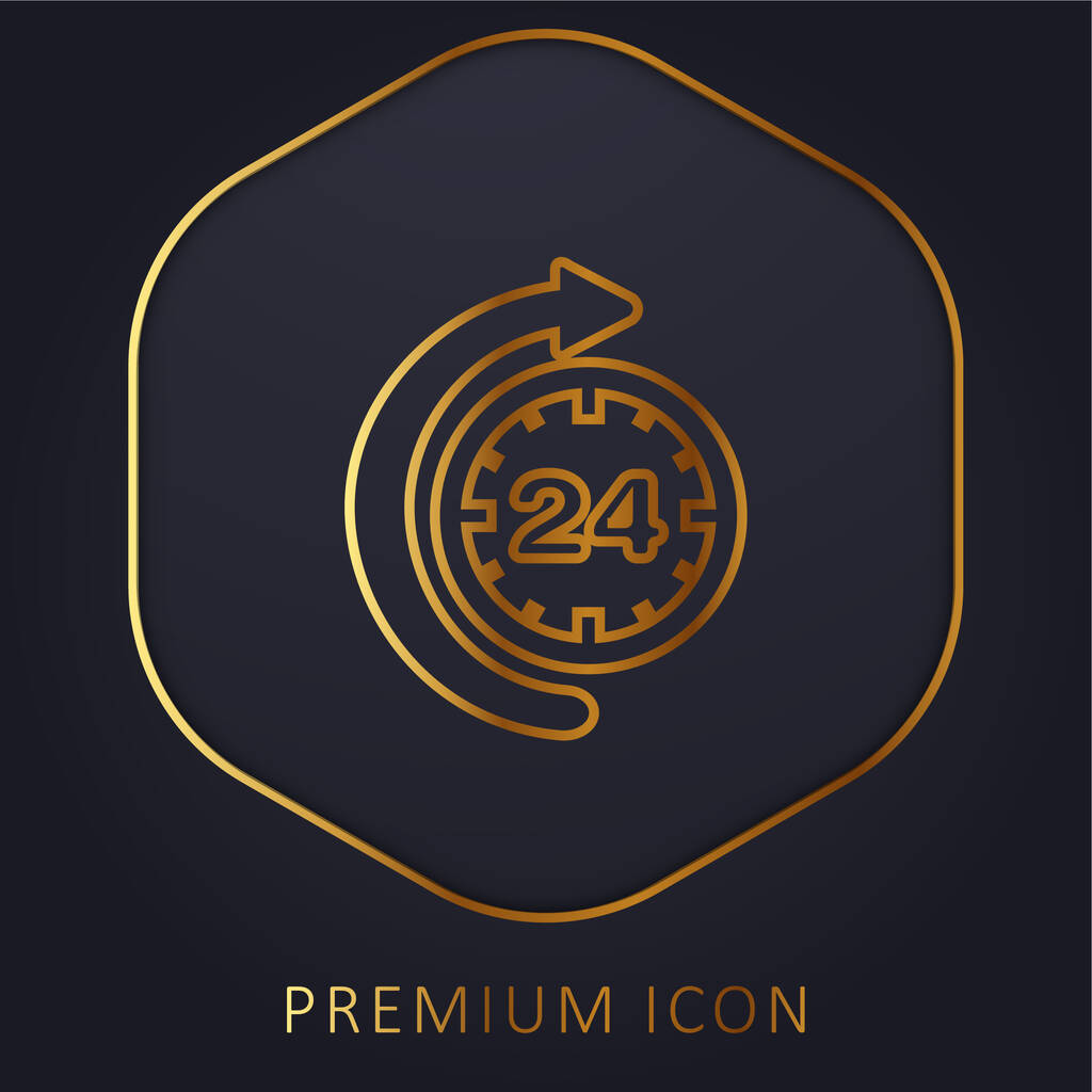 24 Hour Time With Curve Arrow golden line premium logo or icon - Vector, Image