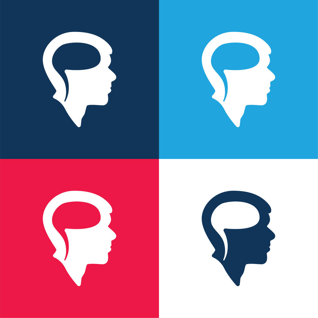Cerveau sur la tête bleu et rouge quatre couleurs minimum jeu d'icônes - Vecteur, image