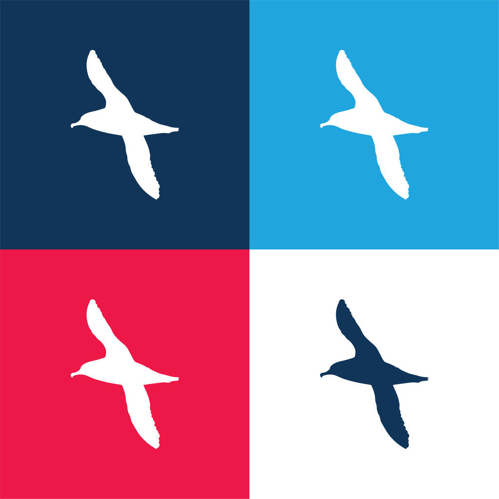 Albatross Bird Shape azul e vermelho conjunto de ícones mínimos de quatro cores - Vetor, Imagem