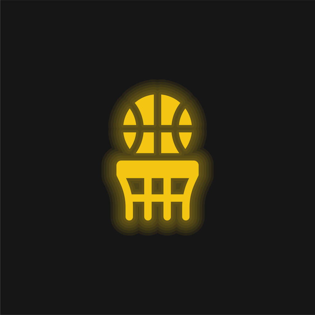 Ícone de néon brilhante amarelo de basquete - Vetor, Imagem