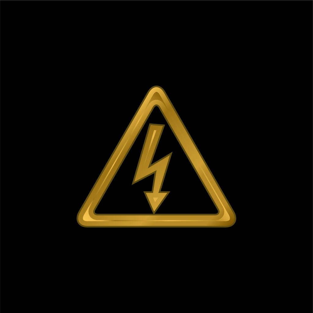 Pfeil-Bolzen-Signal des elektrischen Schockrisikos in dreieckiger Form vergoldet metallisches Symbol oder Logo-Vektor - Vektor, Bild