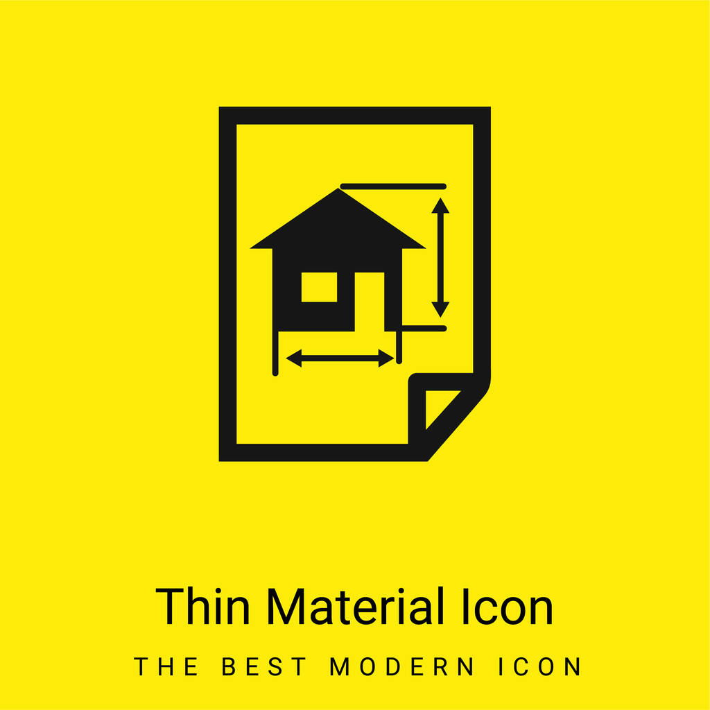 Dibujo de arquitectura de una casa en un icono de material amarillo brillante mínimo de papel - Vector, imagen
