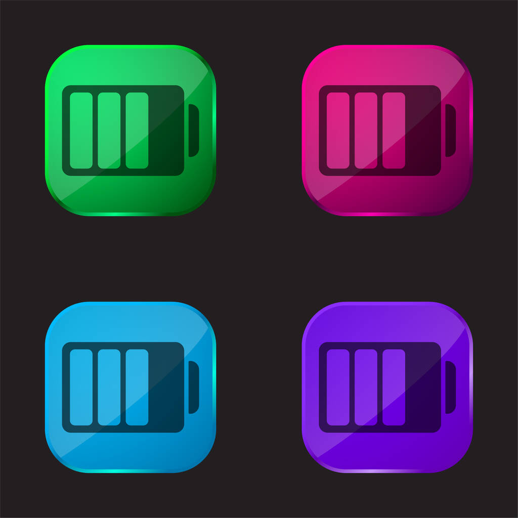 Batterij Status Met Drie Kwartjes Opgeladen vier kleuren glazen knop pictogram - Vector, afbeelding