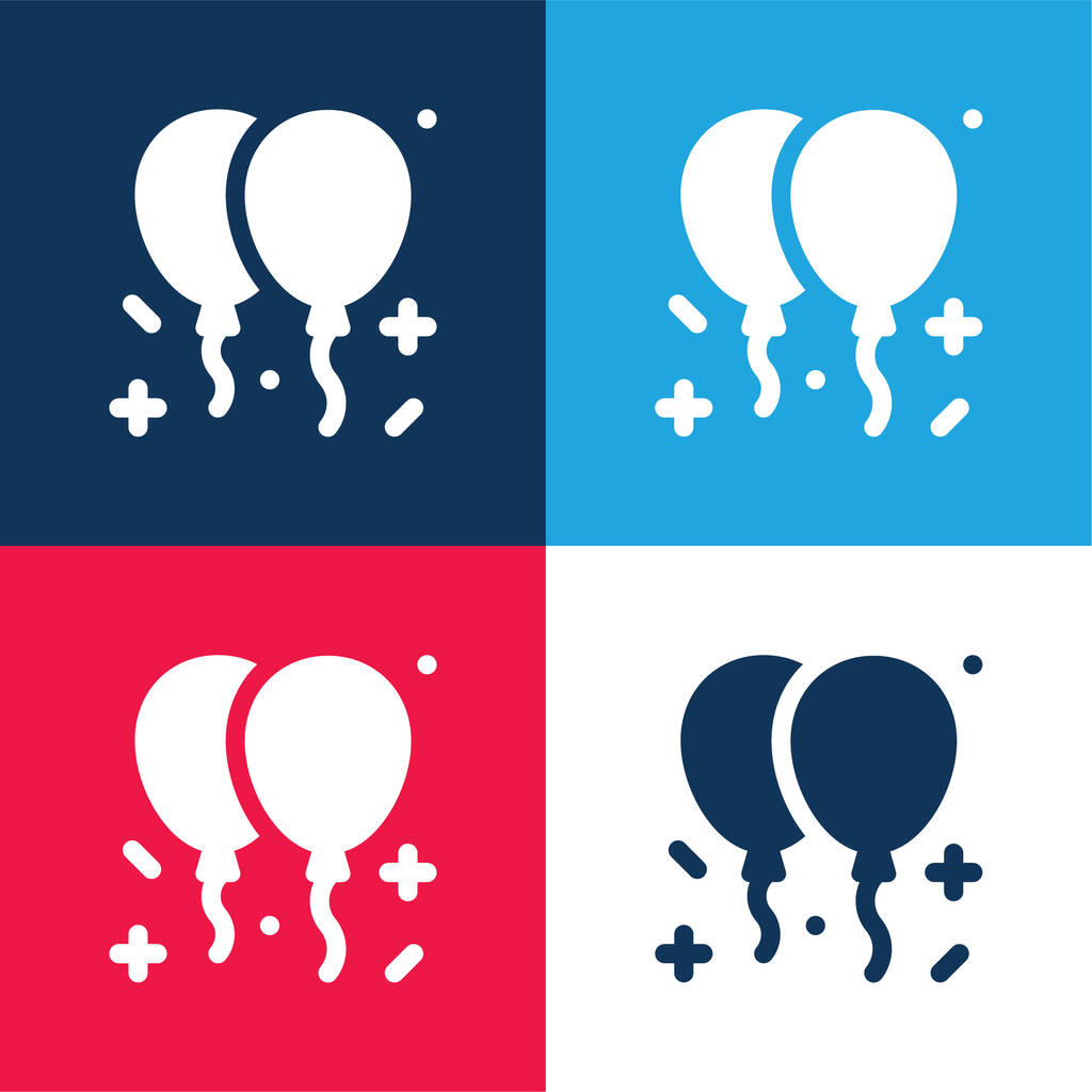 Ballons bleu et rouge quatre couleurs minimum icône ensemble - Vecteur, image