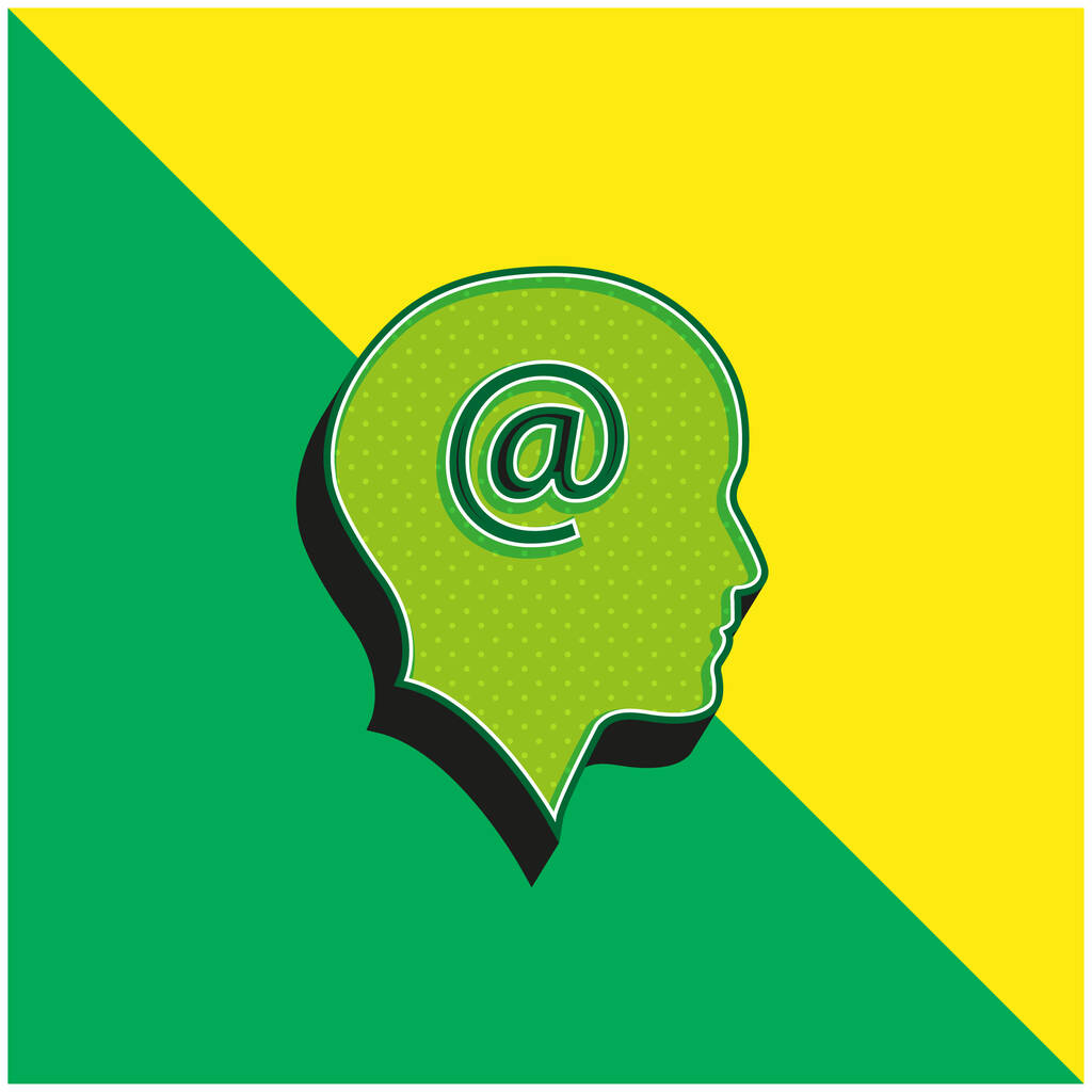Łysy mężczyzna głowa z @ Zielony i żółty nowoczesny 3D wektor ikona logo - Wektor, obraz
