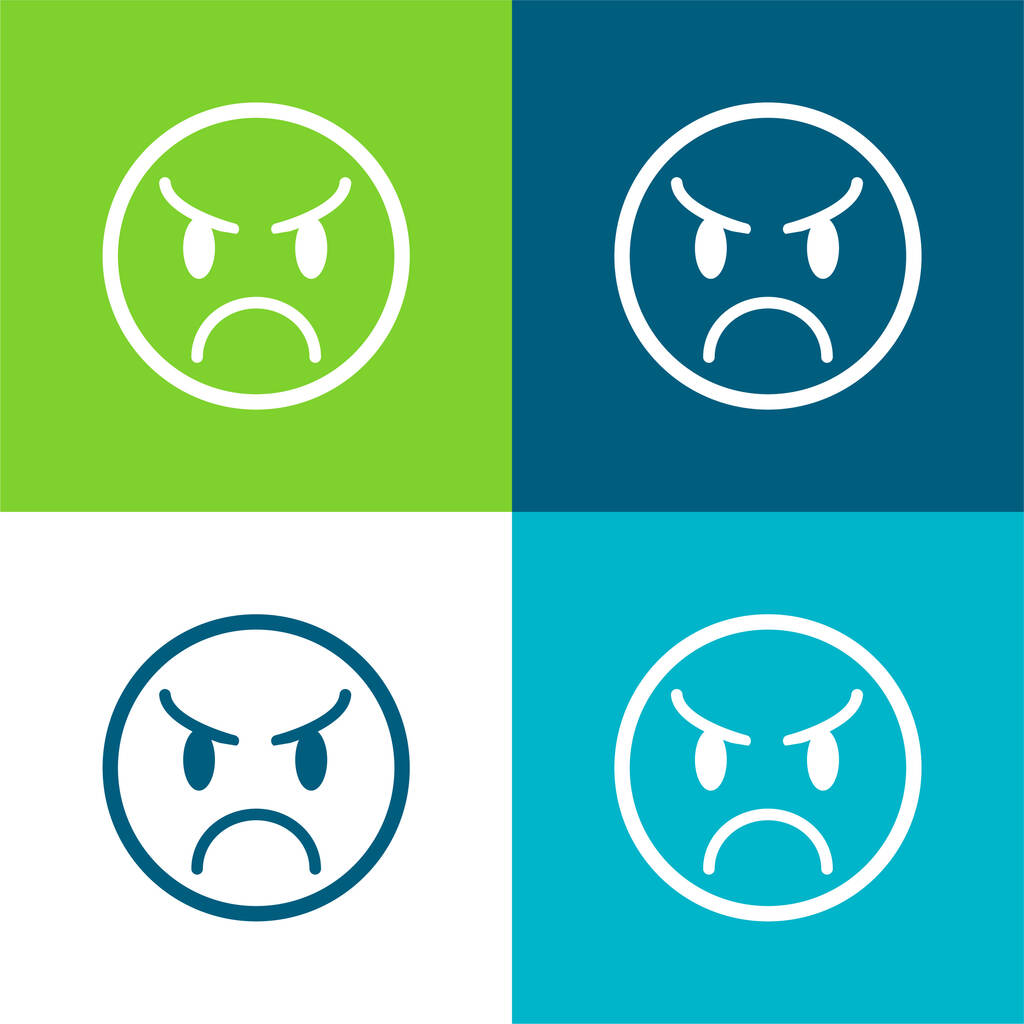 Rozzlobený emotikon Tvář Byt čtyři barvy minimální ikona nastavena - Vektor, obrázek
