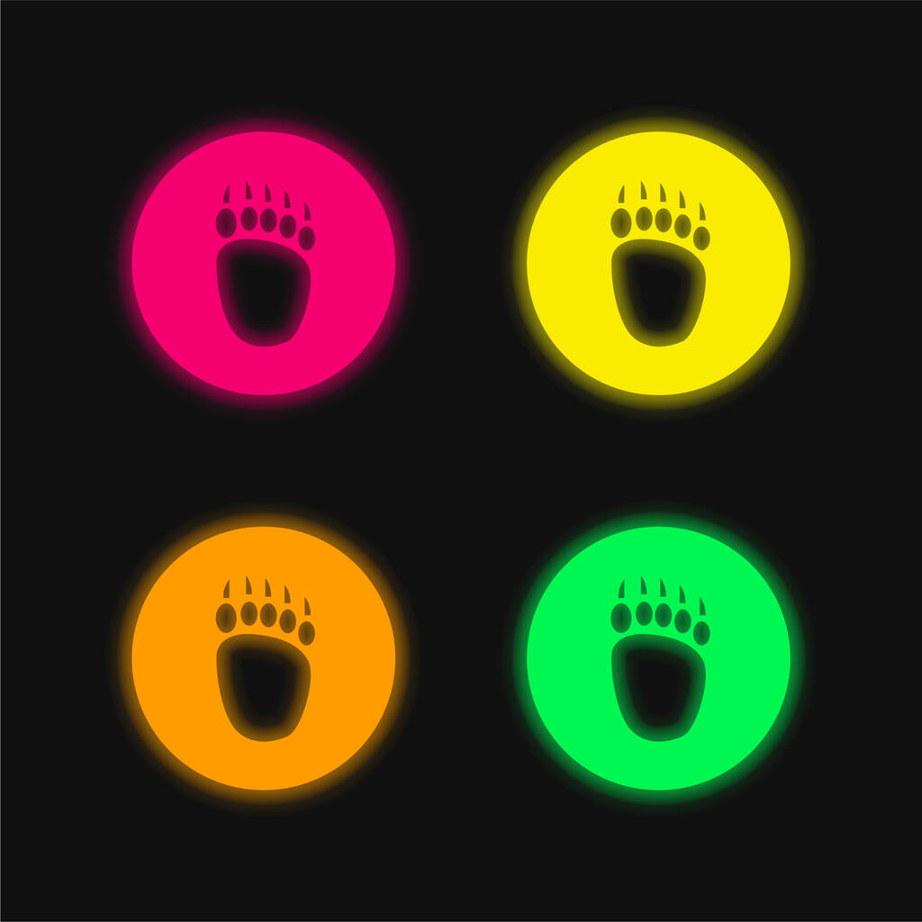 Orso Pawprint quattro colori incandescente icona vettoriale al neon - Vettoriali, immagini