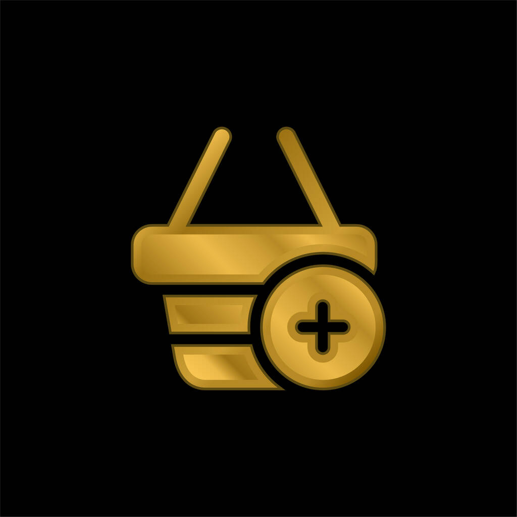 Sepet altın kaplama metalik simge veya logo vektörüne ekle - Vektör, Görsel
