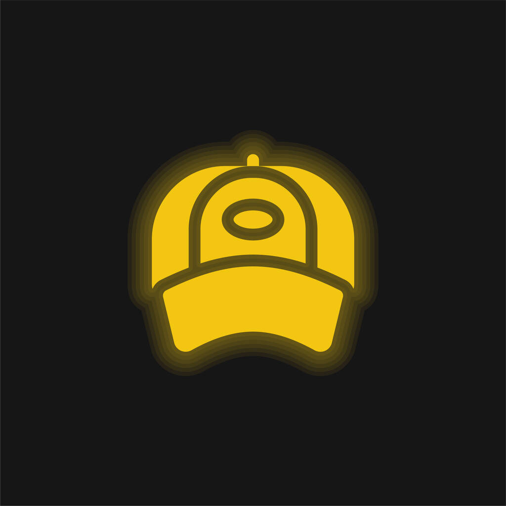 Boné de beisebol amarelo brilhante ícone de néon - Vetor, Imagem
