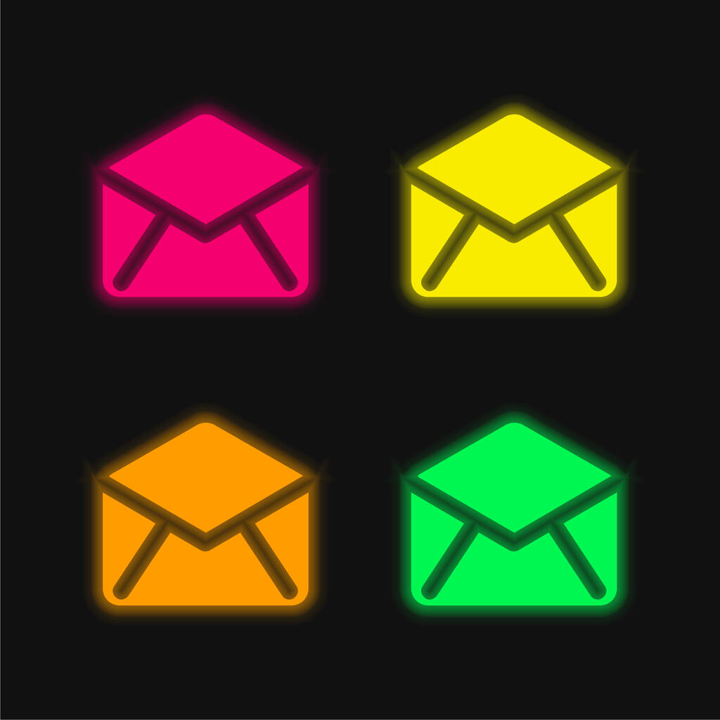 Black Open Envelope Back four color glowing neon vector icon - Vector, Image