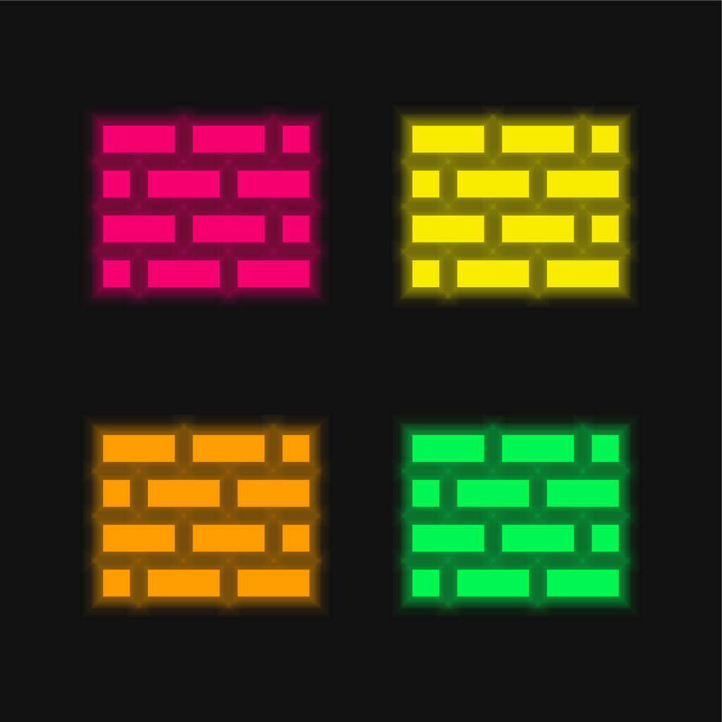 Téglafal négy szín izzó neon vektor ikon - Vektor, kép