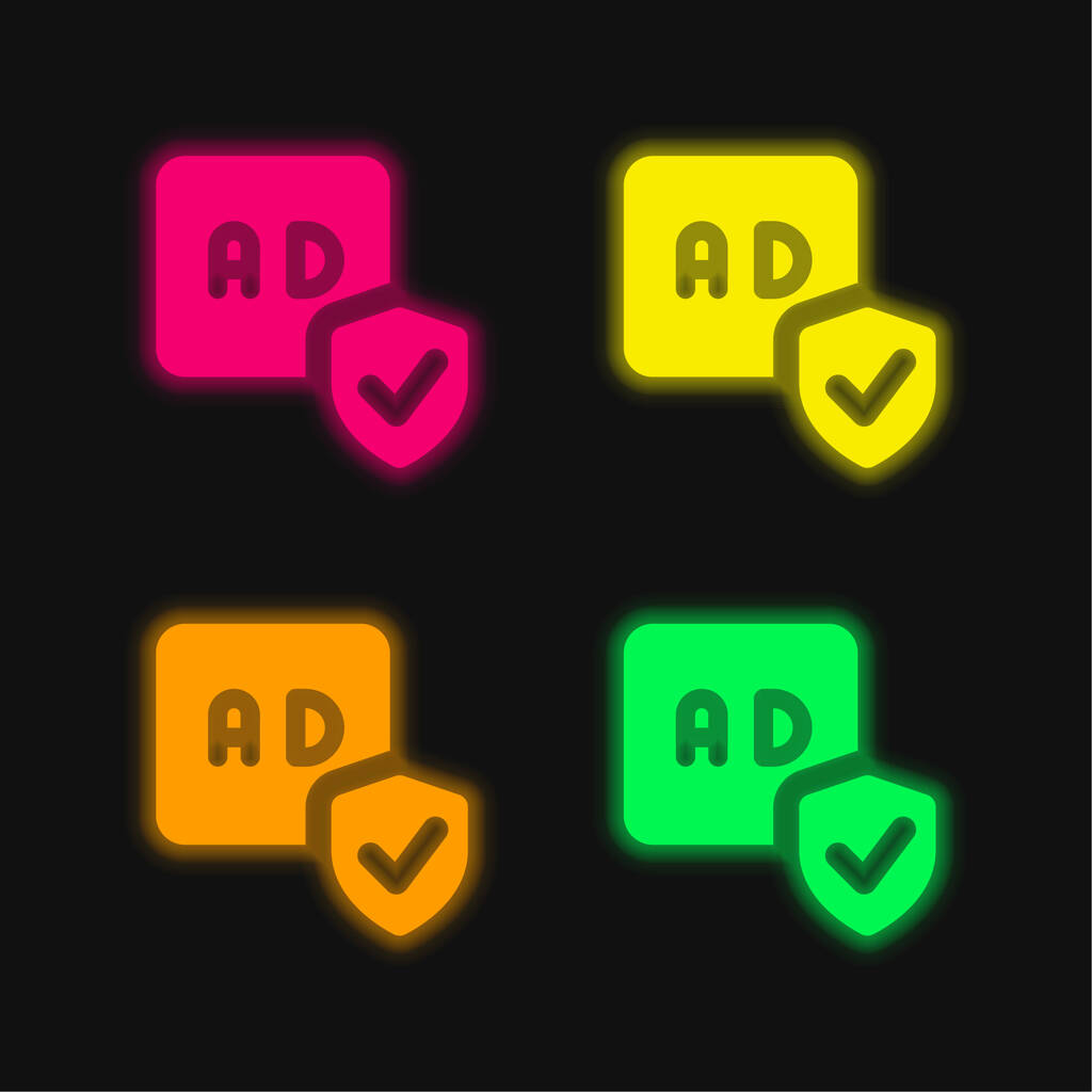 Ad Block čtyři barvy zářící neonový vektor ikona - Vektor, obrázek