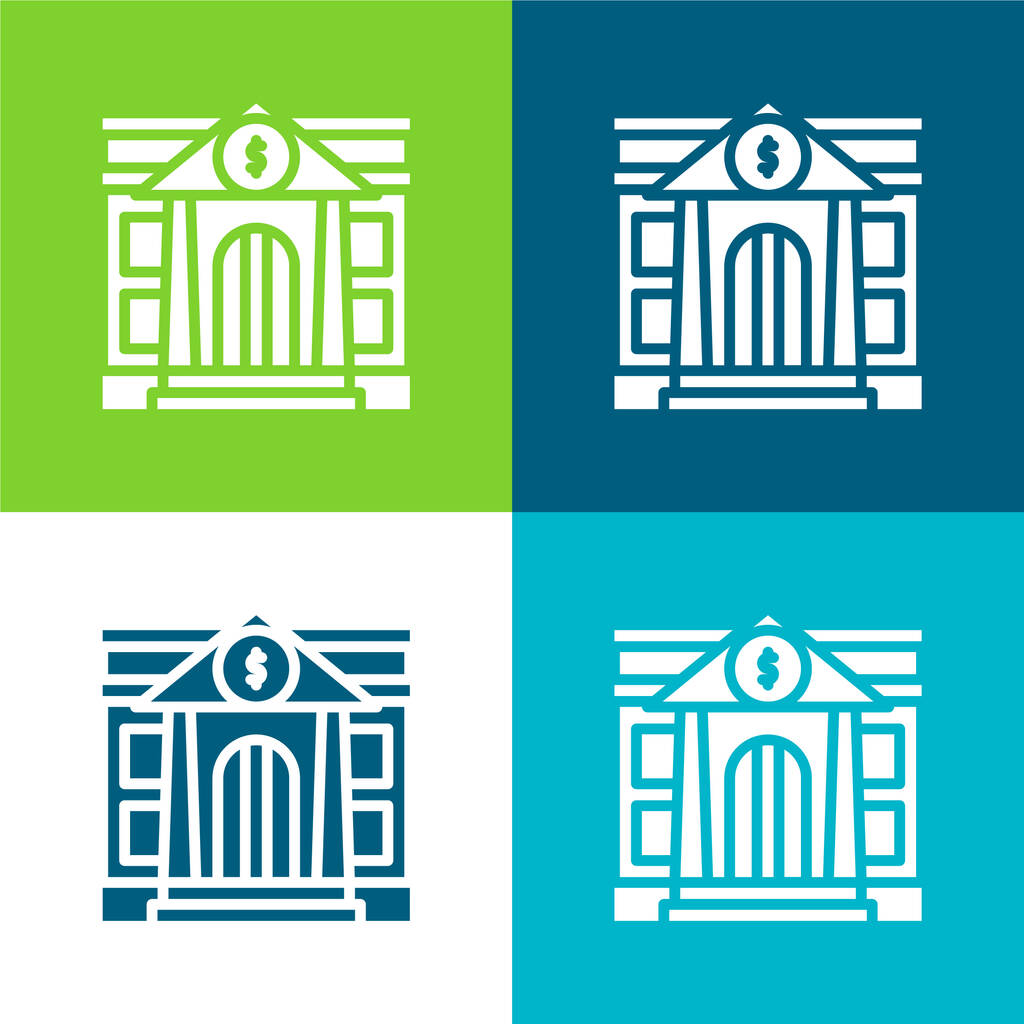 Set di icone minimali a quattro colori Bank Flat - Vettoriali, immagini