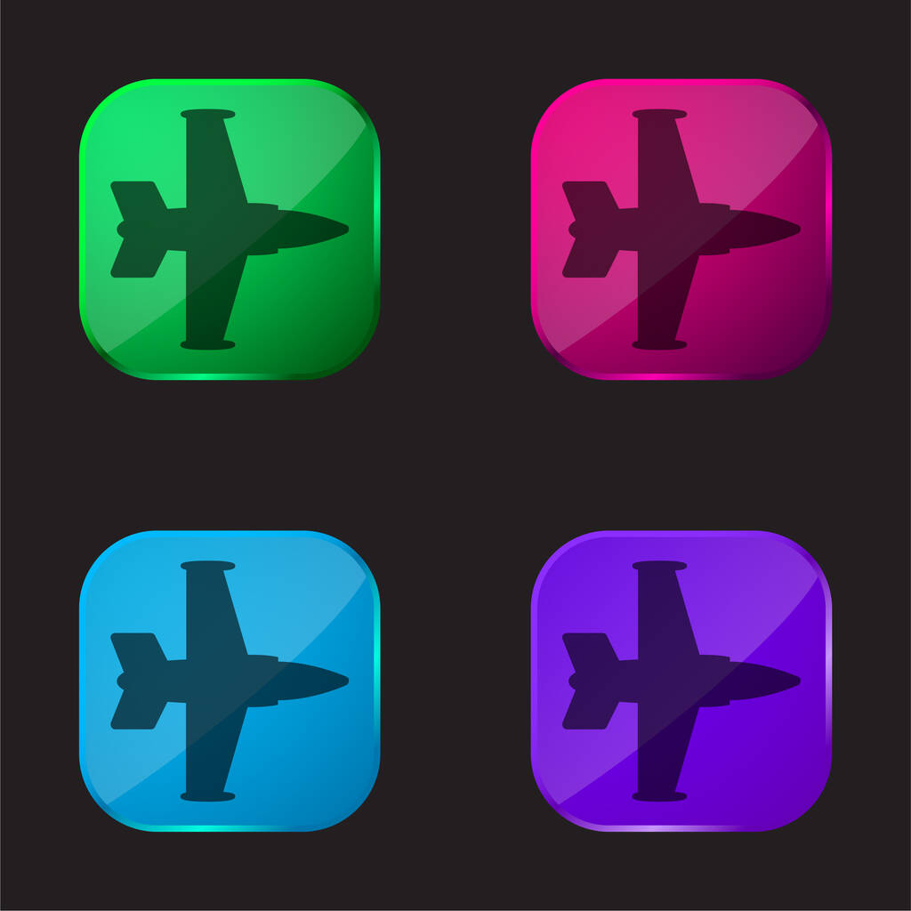 Letadlo Silueta čtyři barvy skleněné tlačítko ikona - Vektor, obrázek