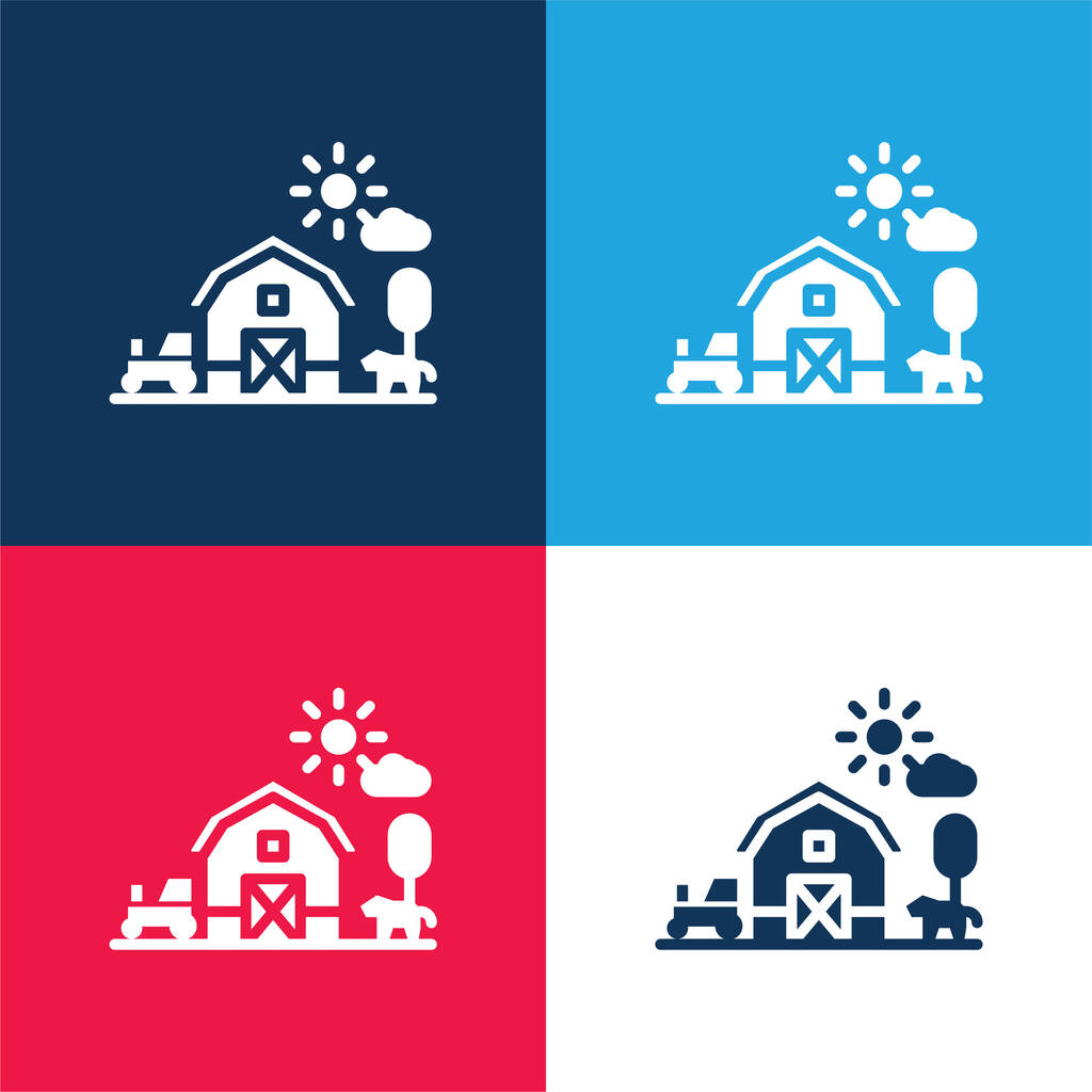 Barn kék és piros négy szín minimális ikon készlet - Vektor, kép