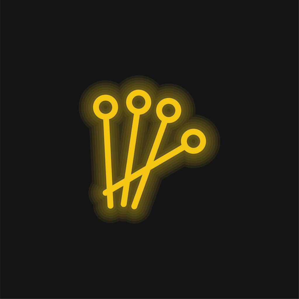 Agopuntura Aghi giallo incandescente icona al neon - Vettoriali, immagini