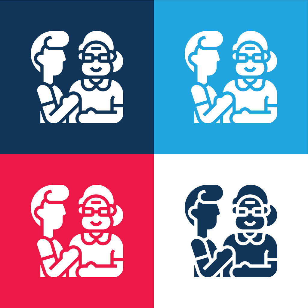 Beneficiário azul e vermelho conjunto de ícones mínimos de quatro cores - Vetor, Imagem