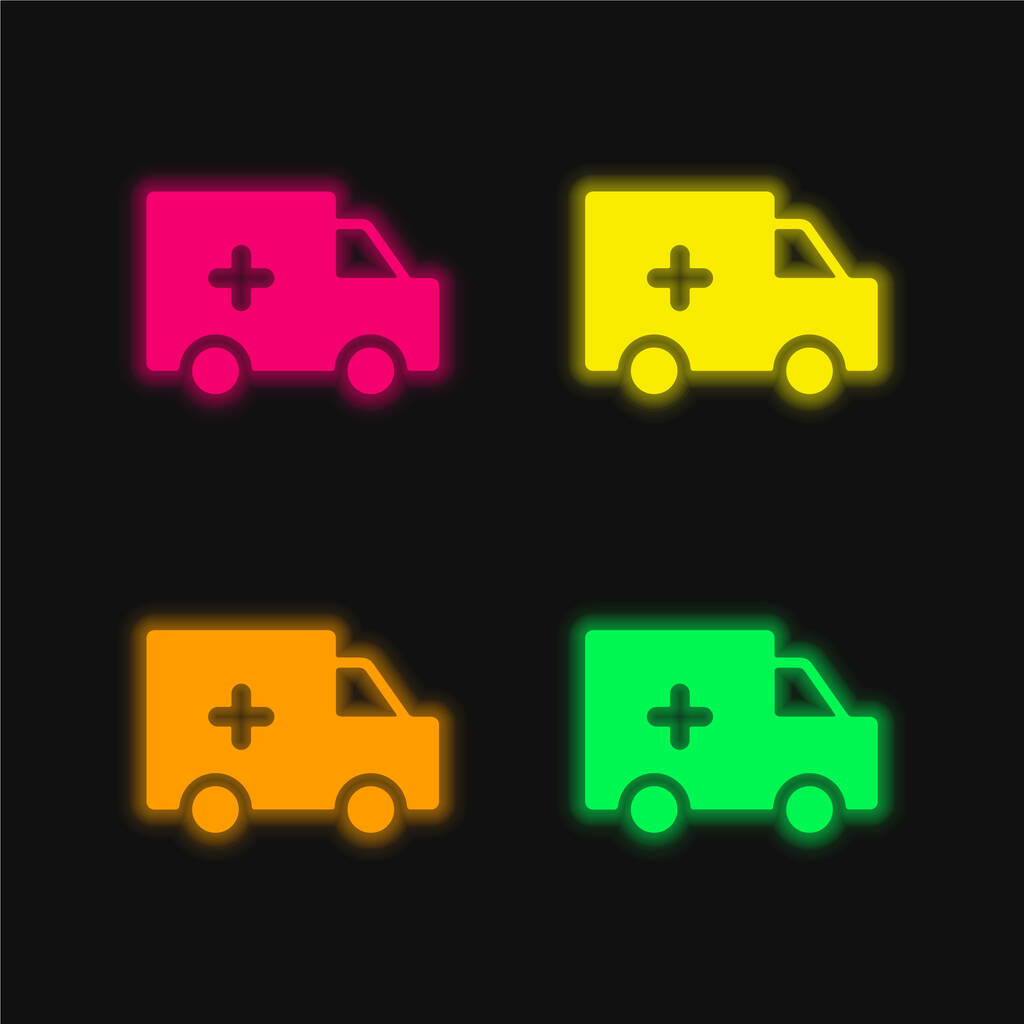 Ambulance Silhouette four color glowing neon vector icon - Vector, Image