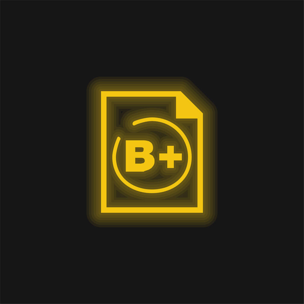 B Évaluation de l'élève Symbole jaune néon brillant icône - Vecteur, image
