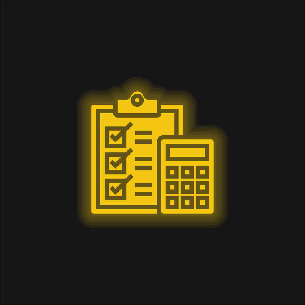 Boekhouding geel gloeiende neon pictogram - Vector, afbeelding
