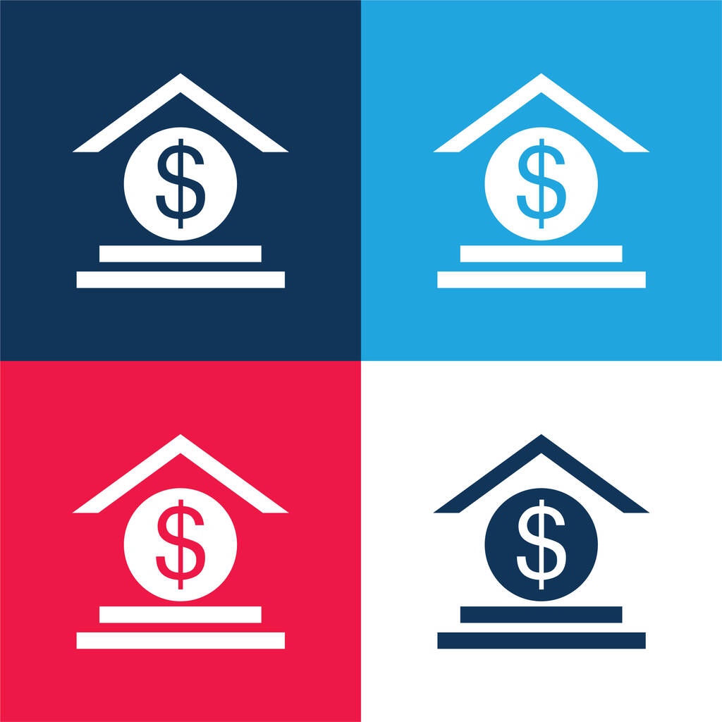 Bank Sign blue and red four color minimal icon set - Vector, Image