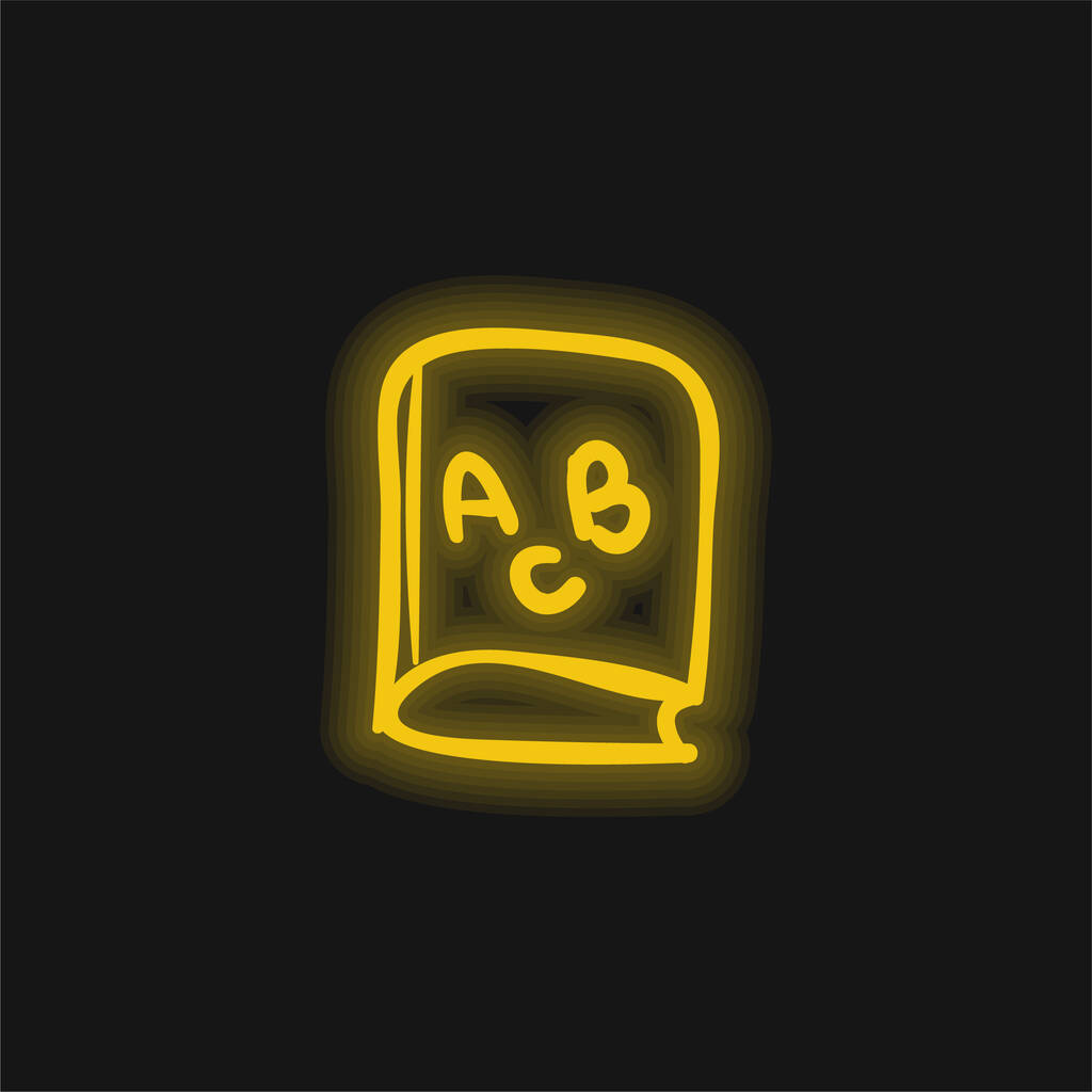 ABC Livre éducatif Jouet dessiné à la main jaune brillant icône néon - Vecteur, image