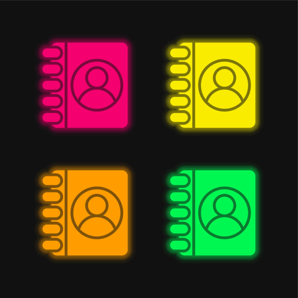 Agenda négy szín izzó neon vektor ikon - Vektor, kép