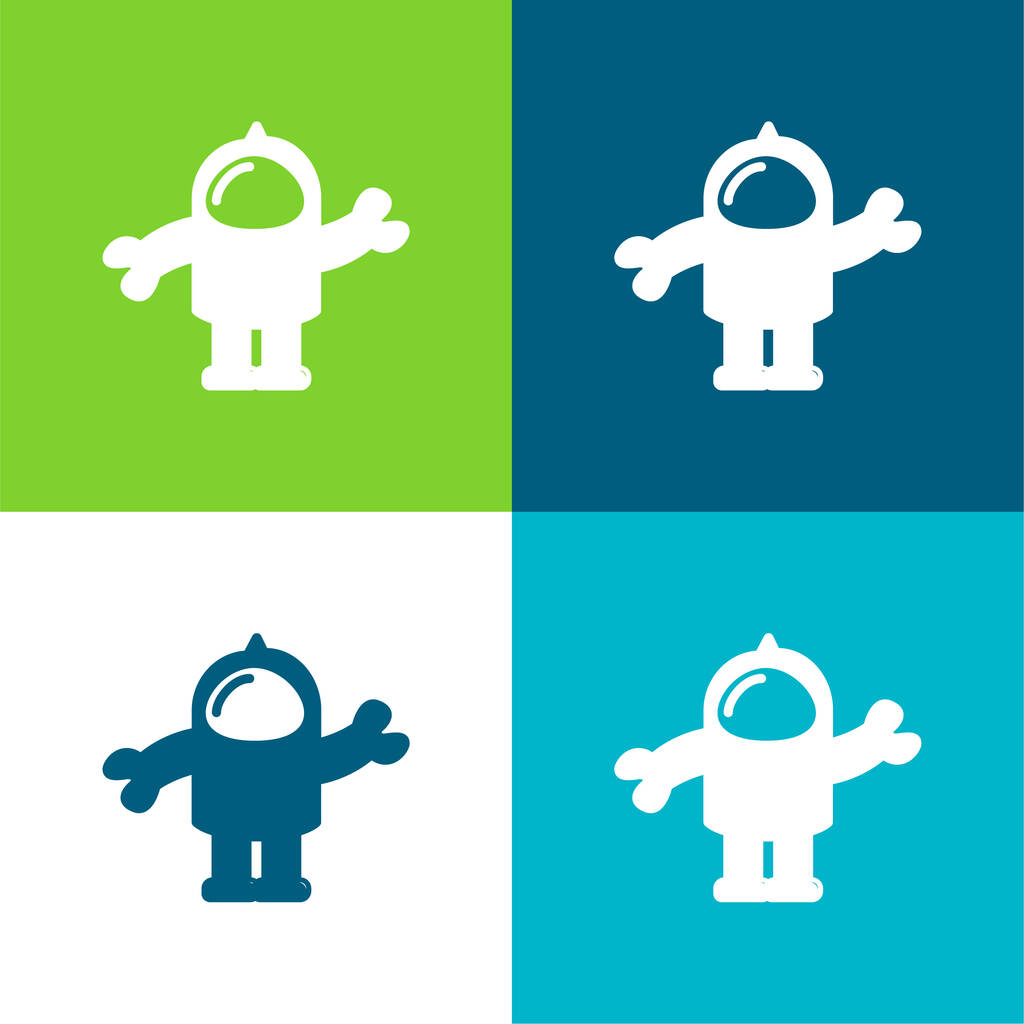 Combinaison d'astronaute Ensemble d'icônes minime plat quatre couleurs - Vecteur, image