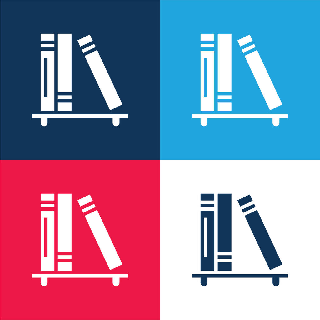 Könyvek kék és piros négy szín minimális ikon készlet - Vektor, kép