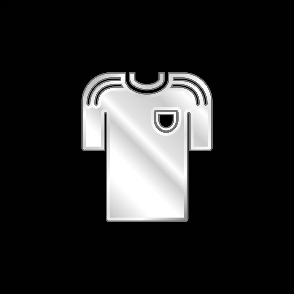 サッカー選手のブラックTシャツ銀メッキ金属アイコン - ベクター画像
