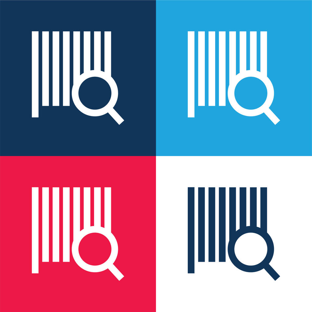 Código de barras Buscar azul y rojo conjunto de iconos mínimo de cuatro colores - Vector, Imagen