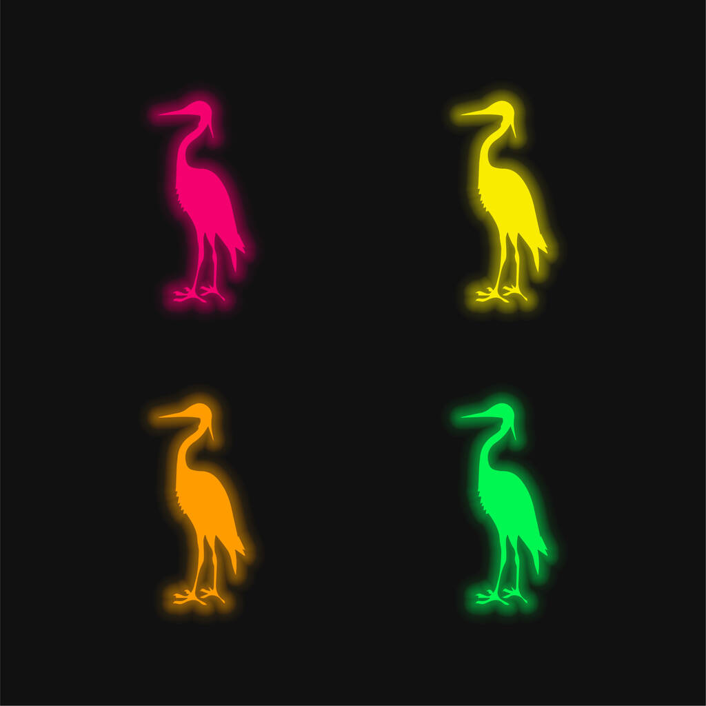Madár Crane Alak négy színű izzó neon vektor ikon - Vektor, kép