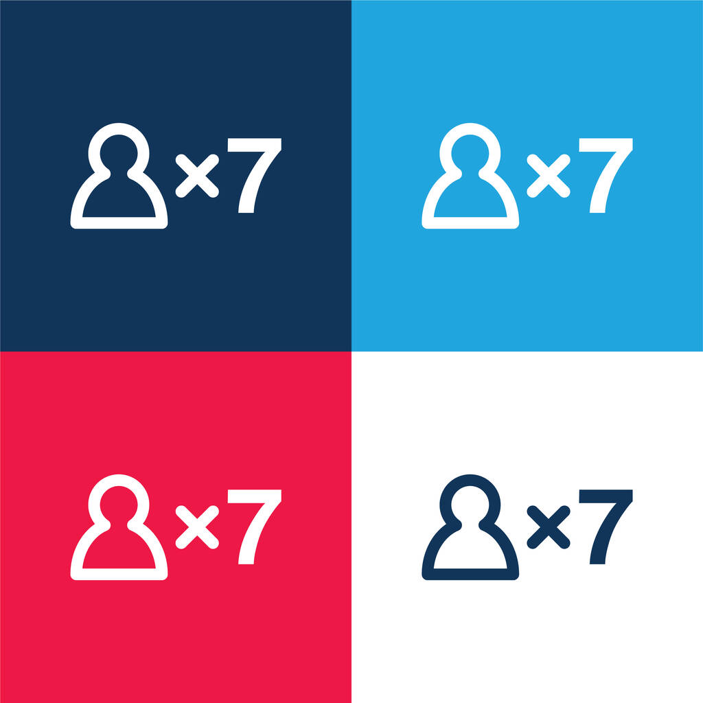 7 osób Symbol niebieski i czerwony cztery kolory minimalny zestaw ikon - Wektor, obraz