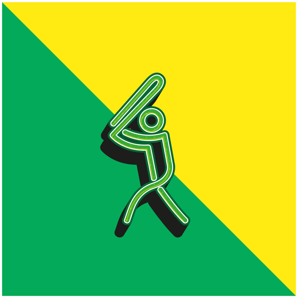 Jugador de béisbol jugando Stick Man verde y amarillo moderno vector 3d icono logo - Vector, Imagen