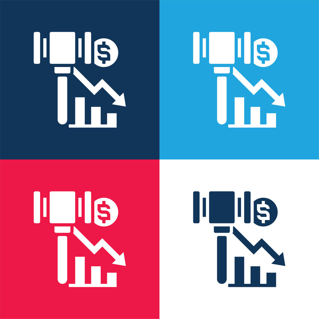 Bankruptcy azul e vermelho conjunto de ícone mínimo de quatro cores - Vetor, Imagem