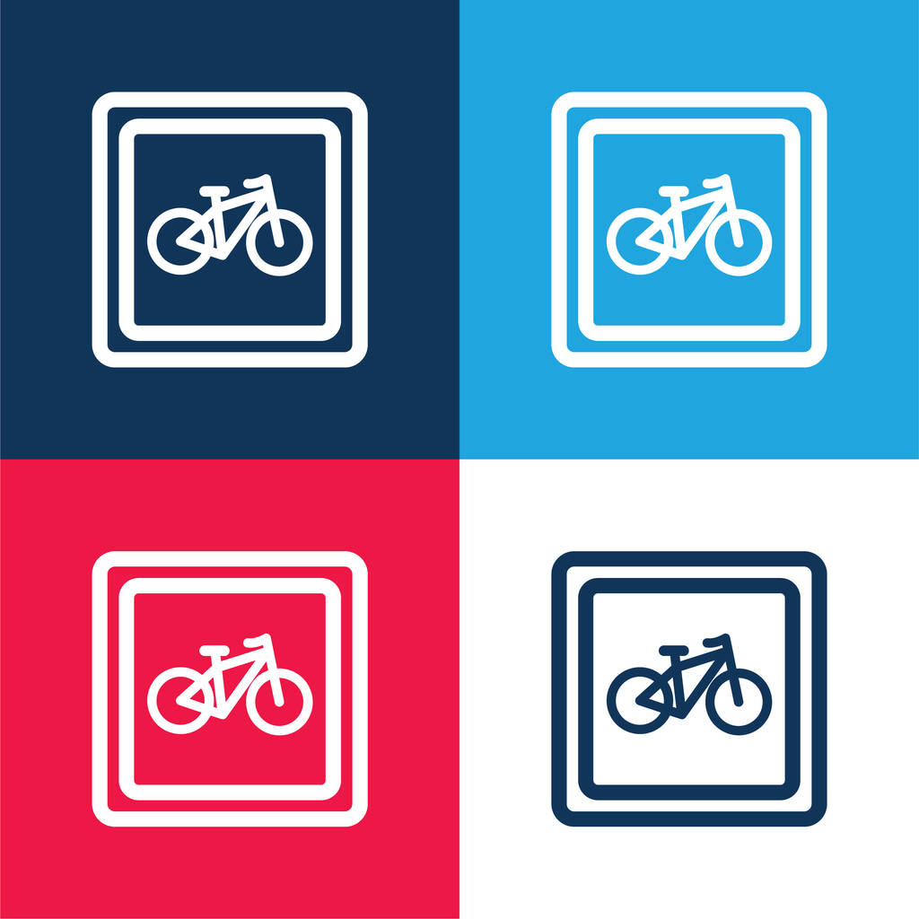 Bike Parking Signal modrá a červená čtyři barvy minimální ikona nastavena - Vektor, obrázek