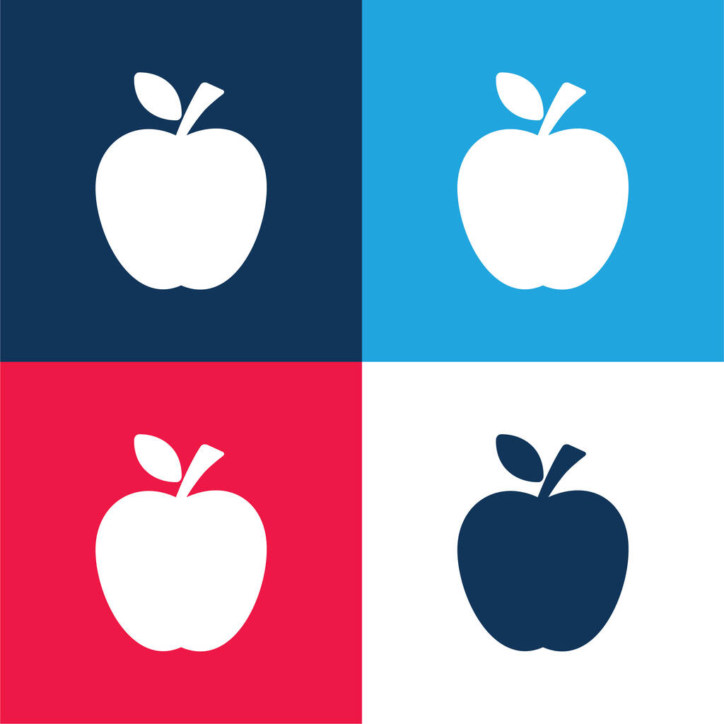 Apple Black Sylwetka z liści niebieski i czerwony zestaw czterech kolorów minimalny zestaw ikon - Wektor, obraz