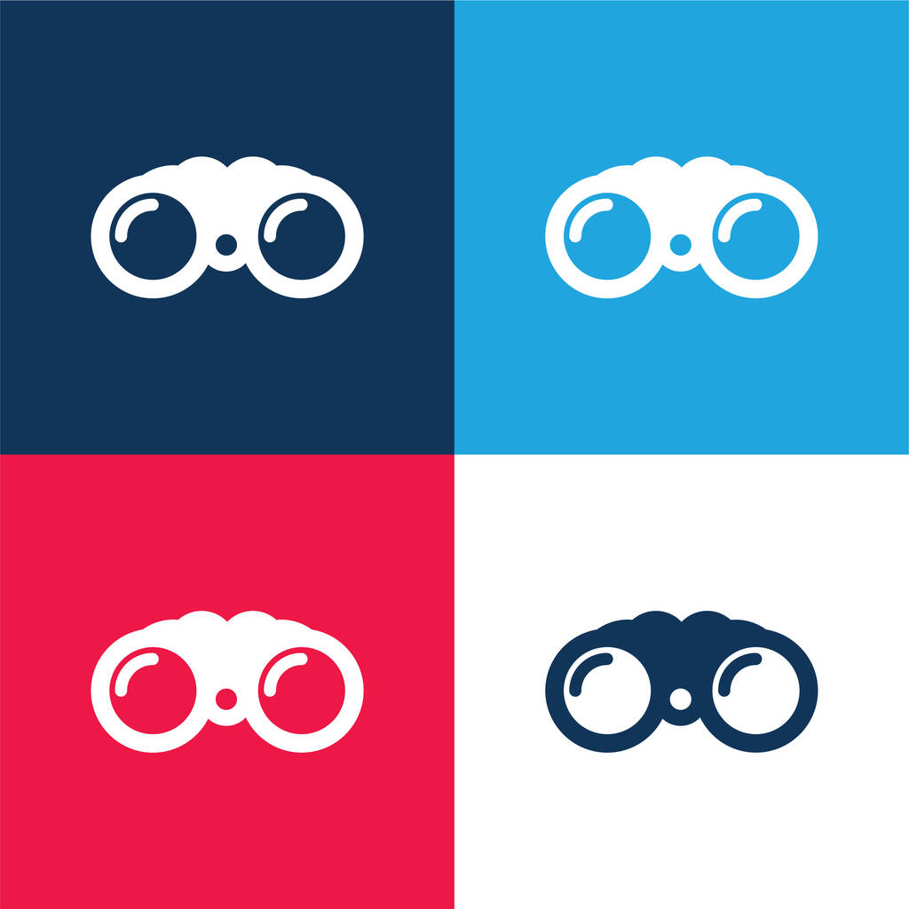 ビッグ双眼鏡青と赤の4色の最小アイコンセット - ベクター画像