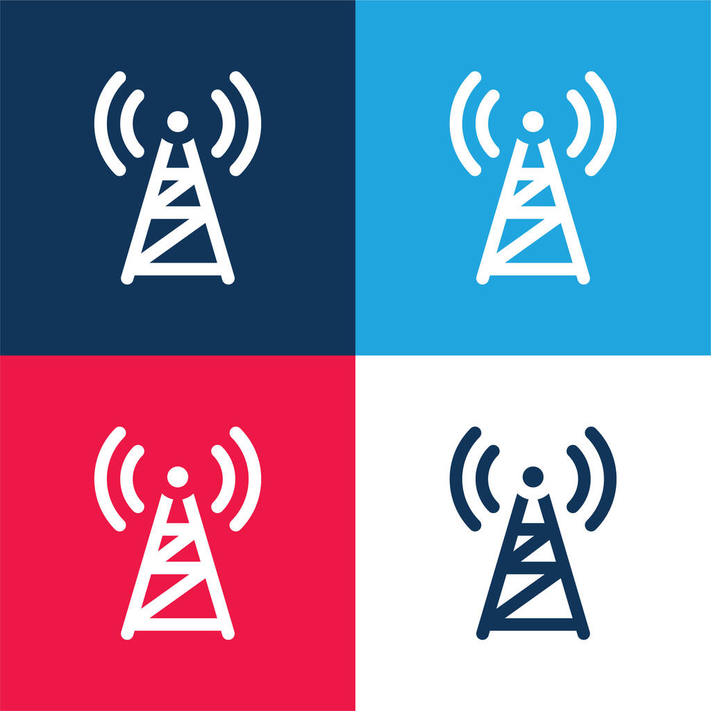 Antena azul y rojo conjunto de iconos mínimo de cuatro colores - Vector, imagen