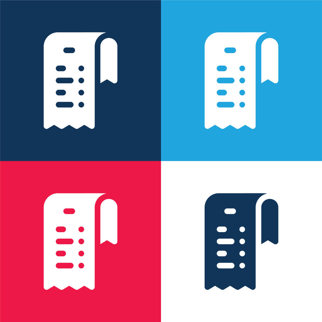 Bill azul e vermelho conjunto de ícones mínimos de quatro cores - Vetor, Imagem