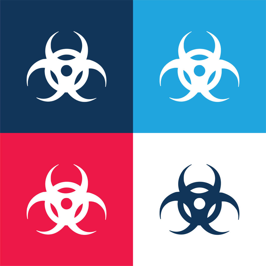 Biohazard niebieski i czerwony zestaw czterech kolorów minimalny zestaw ikon - Wektor, obraz