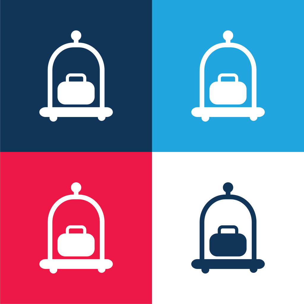 Baggage Cart blue and red four color minimal icon set - Vector, Image