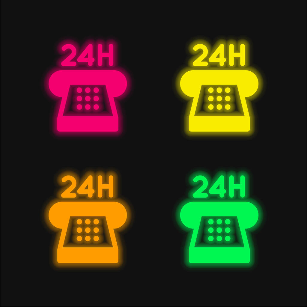 24 Υπηρεσία τεσσάρων χρωμάτων λαμπερό εικονίδιο διάνυσμα νέον - Διάνυσμα, εικόνα
