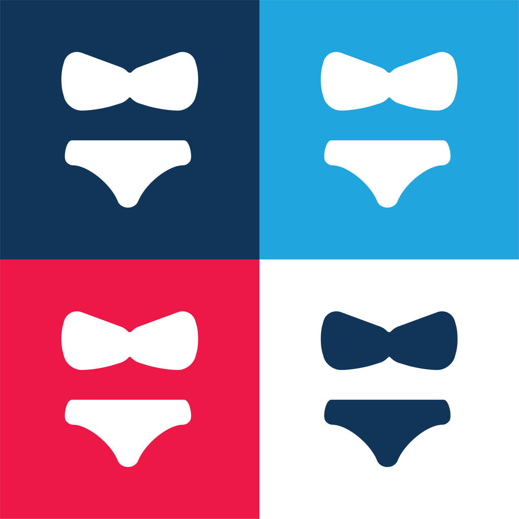 Bikini grande azul y rojo de cuatro colores mínimo icono conjunto - Vector, imagen